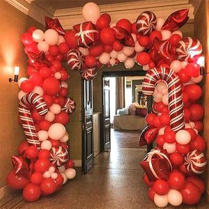 128-teiliges Weihnachtsballon-Girlanden-Bogen-Set mit Geschenkbox, Süßigkeiten-Stern-Folienballons, Weihnachtsdekoration für Zuhause, Jahr, Navidad 211216
