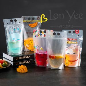 Transparent Self Seal Drinkware Bag With Straw Frosted Plastic Beverage DIY Drinking Container Drink Bags Party Fruit Juice Drinks Pouch WVT0437