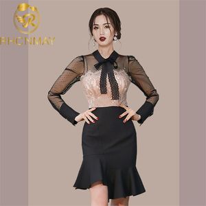 Elegant Summer Korean Style Ladies Mini Sexy Dress For Women See-Through Mesh Patchwork Ruffle Bodycon Office Clothes 210506