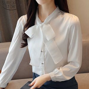 Fashion pequeno fragrância branco manga comprida chiffon camisa blusa outono sólido escritório senhora mulheres tops e blusas 5116 50 210527