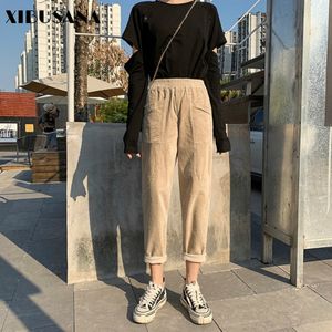 Casual Streetwear Harem Pantolon Kadın Sonbahar Düzenli Elastik Bel Kadife Turp Baba Bayanlar Ayak Bileği Uzunlukta 210423