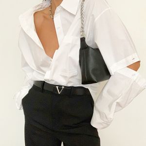 Classic White Camisas Mulheres Destacável Manga Longa Chique Algodão Blusa Camisa Senhoras Oversized Top Blusa das Mulheres Camisas 100 Algodão 210419