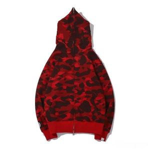 Nyaste älskare Camo Shark Print Cotton Tröja Hoodies Mäns Casual Purple Red Camo Cardigan Hooded Jacket Storlekar M-2XL W09