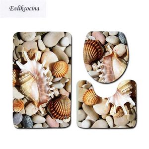 3 PCS Shells Ocean Bath Mats Anti Slip Bathroom Mat Set Tapete Banheiro Banheiro Banheiro WC ALFOMBRA BANO 211130