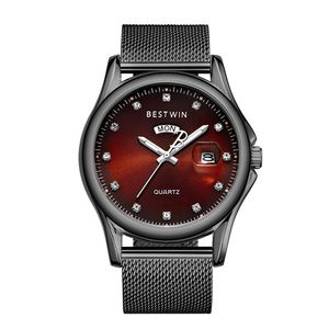 New Mens Relógios 2021 Nary Simples Prata Ouro Com Preto Malha Preto Cinto De Aço Homens Malha Militar Militar WristWatch WristWatch Quartz Fino Esporte Masculino Montre de Luxe