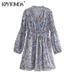 Kvinnor Chic Fashion Paisley Print Ruffled Mini Dress Vintage Elastisk Midja Med Foder Kvinnor Klänningar Vestidos 210416