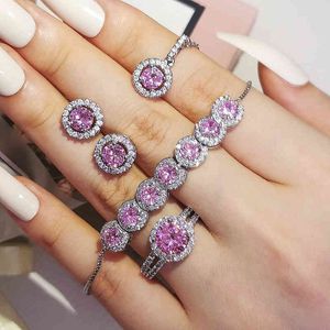 4pcs Pack Valentine's Day Real 925 Sterling Silver Jewelry Engagement Wedding Bridal ForLove for Brides Ring African J6389-pink