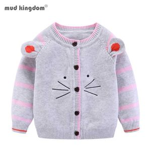 Mudkingdom 소녀 카디건 스웨터 가을 만화 귀여운 고양이 줄무늬 어린이 옷을위한 소프트 니트 겉옷 소녀 코트 패션 211106