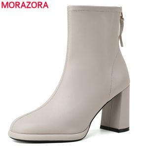 Rozmiar 34-42 Oryginalne skórzane buty damskie buty zip platforma jesień zimowe buty damskie moda wysokie obcasy kostki 210506