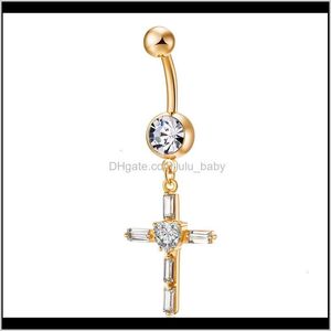 Navel & Bell Button Rings Jewelry Drop Delivery 2021 Designer 4 Colors Trendy 18K Yellow Gold Plated Cz Heart Cross Body Piercing Belly Ring