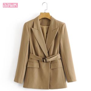 Lapel Long Sleeves with Belt Simple Professional Chic Women's Jacket Korean Style Western-style Waisted Female Coat Tops 210507