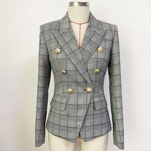 Классический стиль высочайшего качества оригинальный дизайн женские клетчатые дневные блейзер двубортные плед пиджаки лестные куртки металлические пряжки для похудения пальто