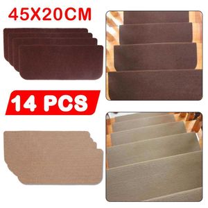 14pcs/Set Self-Adhesive Stair Pads Anti-slip Rugs Carpet Mat Sticky Bottom Repeatedly-use Safety for Home 20x45cm 210626