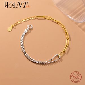 WANTME 925 Sterling Silver Simple Double Beads Cuban Link Chain Punk Charm Bracelet for Women Unique Fashion Party Jewelry Gift