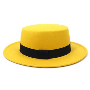 Women Men Polyester Cotton Black Green Cream Wide Brim Fedora Hat for Festival Pork Pie Boater Flat Top Hats for Party Wedding