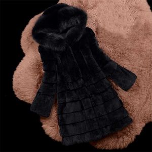 Brand Fur Factory Högkvalitativ ren Real Coat Kanin Hood med naturlig krage Klassiska Kvinnor Kläder SR630 211220