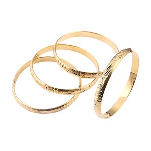 New 4PCS Openable Women Matte Simple Pattern Cuff Bracelets Gold Color Plain Bangles Wedding Party Dubai Gold Ethiopian Jewelry