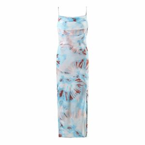 Puwd Sexy Kobiety Kwadratowy Kołnierz Slim Sukienka Lato Moda Damska Chińska Styl Kobieta Plised Print Sursepder 210522