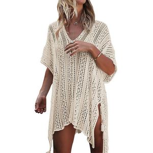 Summer Female Women Swimsuit Swimwear Bikini Cover Up Loose Knitted Blouse Beachwear Bathing Suit White Dress Tunic Sarongs