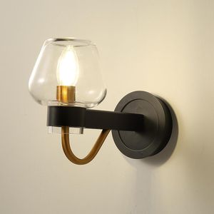 Wall Lamp Industrial Vintage Retro Matte Black Base El Restaurant Bedside Loft Transparent Glass Sconce Luminaire