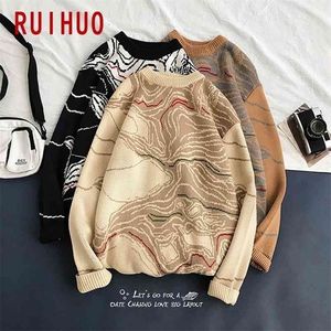 Ruihuo Contour Knit Seater Men Clothing Fashion Harajuku S Pullover S for Korean Clothes M-5XL 210909