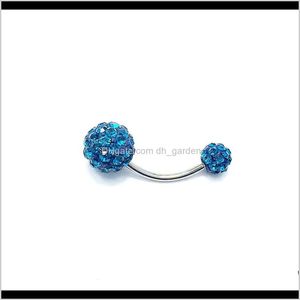 Bell Rings Drop Delivery 2021 316L Rostfritt stål Dubbel Ball Diamond Navel Button Ring Body Jewelry Piercing K9TD5