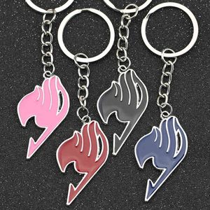 Schwarzer Ring Anime großhandel-Fairy Tail Keychain Guild Tattoo Abzeichen Blau Rot Rosa Schwarz Email Schlüsselanhänger Schlüsselanhänger Ring Anime Modeschmuck Ganzes