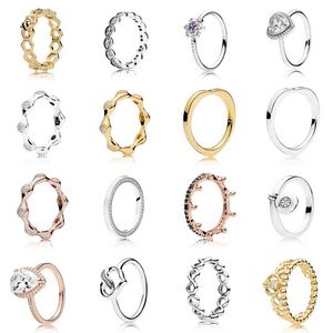 Designer Smycken 925 Silver Bröllopsring Pärla passar Pandora Guld Ring Kärlek Hjärta Pärla Blå Turkos Cubic Zirconia Diamanter Europeisk stil Ringar Födelsedagspresent för damer