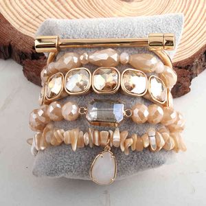 RH Designer Beaded Bracelet Natural Stone Metal Cuff 5pc Bracelets & Bangles Set For Fashion Jewelry