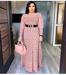 African Print Polka Dot Maxi Dresses Women Long Sleeve Chiffon Dress Underdress 2 Pieces Set New Muslim Fashion Evening Gowns 210422