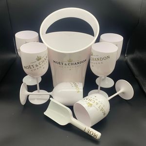 6 Glass 1 Ice Bucket 1Scoop Champagne Flutes Party Plastic Cups Cocktail Cup White Cabinet Acrylic wine glasses Cooler