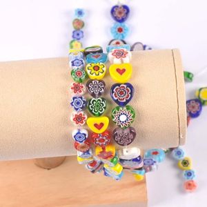 Outros 8-12mm Misto Forma de Coração Padrões de Flores Millefiori Vidro Solto Grânulos Lampwork Artesanato para Jóias Fazendo YKL0848