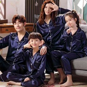 Família pijama conjunto seda cetim adulto mulheres crianças combinando roupas crianças dormir dois peça loungewear plus 210724