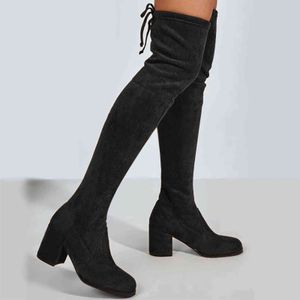 Frauen Stiefel Mode Oberschenkel Hohe Schwarz Sexy Über Das Knie Vintage Verband Frauen Schuhe Plus Größe H1123