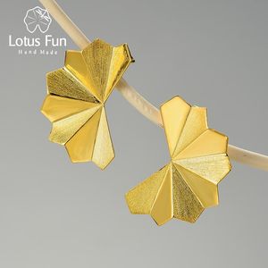 Stud Lotus Fun k guld orientalisk stor vikande fläkt design örhängen för kvinnor gåva sterling silver mode smycken