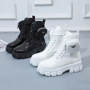 Dise￱ador Botas para mujer zapatos de vestir Tacones de lujo Zapatos de goma de cuero de moda Nylon Martin Combate Militar