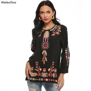 Frauen Blusen Hemden Khalee Yose Black Boho Stickerei Hemd Plus Größe Baumwolle mexikanisch Langarm Aushöhlen 3xl Ethnische Chic