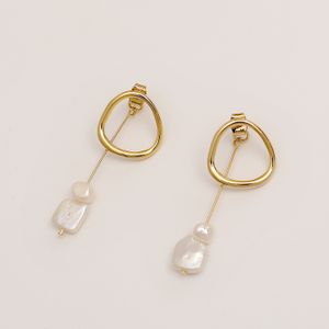 Marke Luxus Süßwasser Perle geometrische S925 Silber Nadel baumeln Ohrringe Schmuck koreanische Temperament Frauen 18 Karat vergoldet zarte Ohrringe