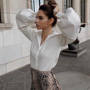 Women's Blouses & Shirts Solid Elegant Shirt White Black Sexy Button Women Vintage Blouse Turn Down Collar Office Aesthetic Ladies Female Ca