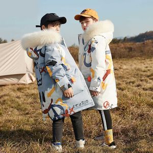 Winter Boys Down Jacket Children Long Thick Warm Duck Down Coat Girls Hooded Fur Collar Clothing Kids Parkas Clothes TZ830 H0910