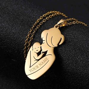 Personalized Custom Engrave Name Necklace Jewelry Family Baby Pregnant Gift for Mother Gold Color Stainless Steel Women Birth