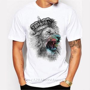 T Shirt Men Crown Lion 3D Biały Drukowanie Męskie T-Shirt Moda Zwierząt Casual Krótki Rękaw O-Neck Hipster Topy Harajuku Tee 210706