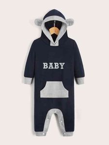 Baby Letter Graphic 3D Ear Design Hooded Jumpsuit SHE