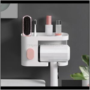 Hardware Bath Home & Garden Drop Delivery 2021 Punch- Bathroom Shelf Wall Mount Hair Dryer Holder Racks Shees For Shampoo Cosmetic Toothbrush