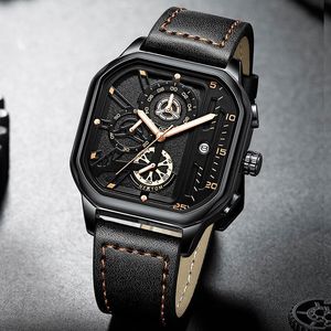 Wristwatches Square Watches Mens Top Analog Quartz Clock Male Luminous Waterproof Leather Military Sport Watch Men Reloj