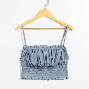 H.Sa Kobiety Sexy Plisowane Ruffles Spaghetti Pasek Bluzka Damy Solidna Kolor Chic Koszula Femininas Sling Shirts Marka Topy 210417