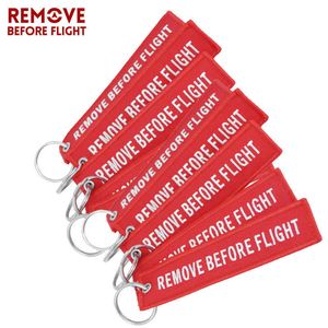 Ta bort före Flight Broderi Keychain för Aviation Gift Chaveiro Para Carro Bagage Tag Key Fob 10 st / Lot Röd Key Ring Chain H0915