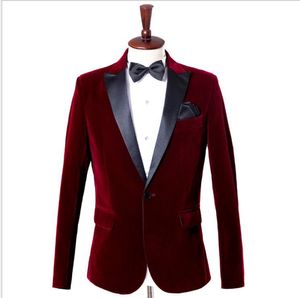 Мужские костюмы Blazers носить бархатный алкоголь красный досуг временная костюм свободное пальто Настоящий свадебный жених певица ремонт