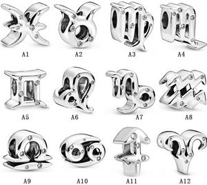 Дизайнер Ювелирные Изделия 925 Серебряный Браслет Шарм Бисер подходит Pandora Яркие Двенадцать месяцев Созвездие Слайд Браслеты Браслеты Бусины Европейский Стиль Орловки Бисером Мурано