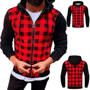 Männer Jacken Casual Slim Plaid Bomber Jacke Herbst Winter Lange Sleeve Zipper Mit Kapuze Strickjacke Windjacken Mantel 220301